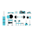 fitness icons set with equipment vector image