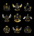 pentagonal stars emblems set heraldic coat vector image