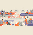 book festival banner with reading people vector image