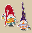 christmas stickers collection with cute gnomes vector image