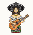 mexican woman in sombrero playing guitar vector image
