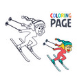 coloring page with women ice skiing player cartoon vector image vector image