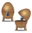 closed and open wooden eggs with lock on stand vector image