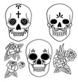 isolated a skull with roses and leaves black vector image