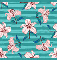 lilies flowers seamless pattern blooming pink vector image vector image