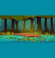 forest swamp with wooden pier vector image vector image