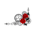 corner composition with clock and red roses vector image