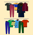 clothes racks with wear on hangers set flat vector image