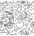 bicycle cats valentine day seamless pattern vector image
