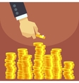 hand put gold coins to stack business vector image vector image