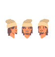 set guy head avatar front side view male cartoon vector image