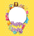 happy easter frame with decorative objects eggs vector image