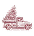 retro truck and christmas tree in the back vector image vector image