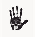 hand-drawn banner with handprint and human skull vector image vector image