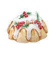 watercolor christmas cake with berries vector image