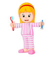 cartoon a young girl brushing her tooth vector image