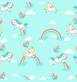 unicorns with balloons seamless pattern vector image vector image