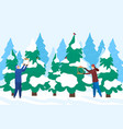 winter fun kids make nesting box snow tree vector image vector image