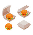 burger with open and closed cardboard box vector image vector image