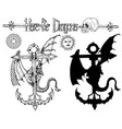 design set with dragon sitting on anchor vector image