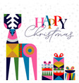 poster christmas deer and presents in cubism vector image vector image