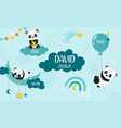 cute baby pandas with rainbow clouds air balloons vector image vector image