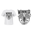 car race winner cup and flags t-shirt vector image vector image