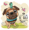 cartoon tribal pug dog and with a feather vector image