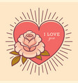 love you retro card with rose flower vector image vector image