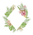 rhombus frame made of watercolor tropical flowers vector image