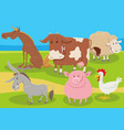 cartoon farm animals group in countryside vector image vector image