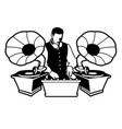 dj retro style with mustache vest bow tie vector image