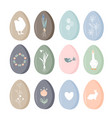 set of vintage easter eggs with floral and animals vector image vector image