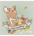 birthday little deer with flowers vector image vector image