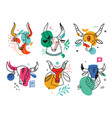 set drawn bull abstract contemporary modern vector image
