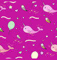 kids pattern with unicorn whale and balloons vector image