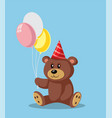 cute teddy bear holding party balloons celebrating vector image vector image