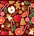 winter seamless patterns with gingerbread cookies vector image