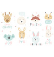 big set of hand drawn cute animals ant text vector image vector image