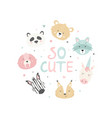 with cute funny animal heads vector image vector image
