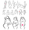 set pregnant woman silhouette sketch vector image