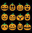 pumpkin icons set halloween scary faces vector image