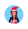 woman red hat face avatar new year merry christmas vector image
