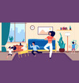 calm mom and kids mother meditates among running vector image vector image