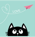 black cat looking up to pink flying origami paper vector image vector image
