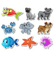 set stickers with sea animals and dogs cartoon vector image