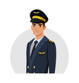 smiling man airline pilot in hat uniform avatar vector image