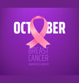breast cancer awareness month card with pink silk vector image vector image