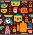 brown seamless pattern with vintage kitchen vector image