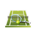 3d green tennis court with net racket and ball vector image